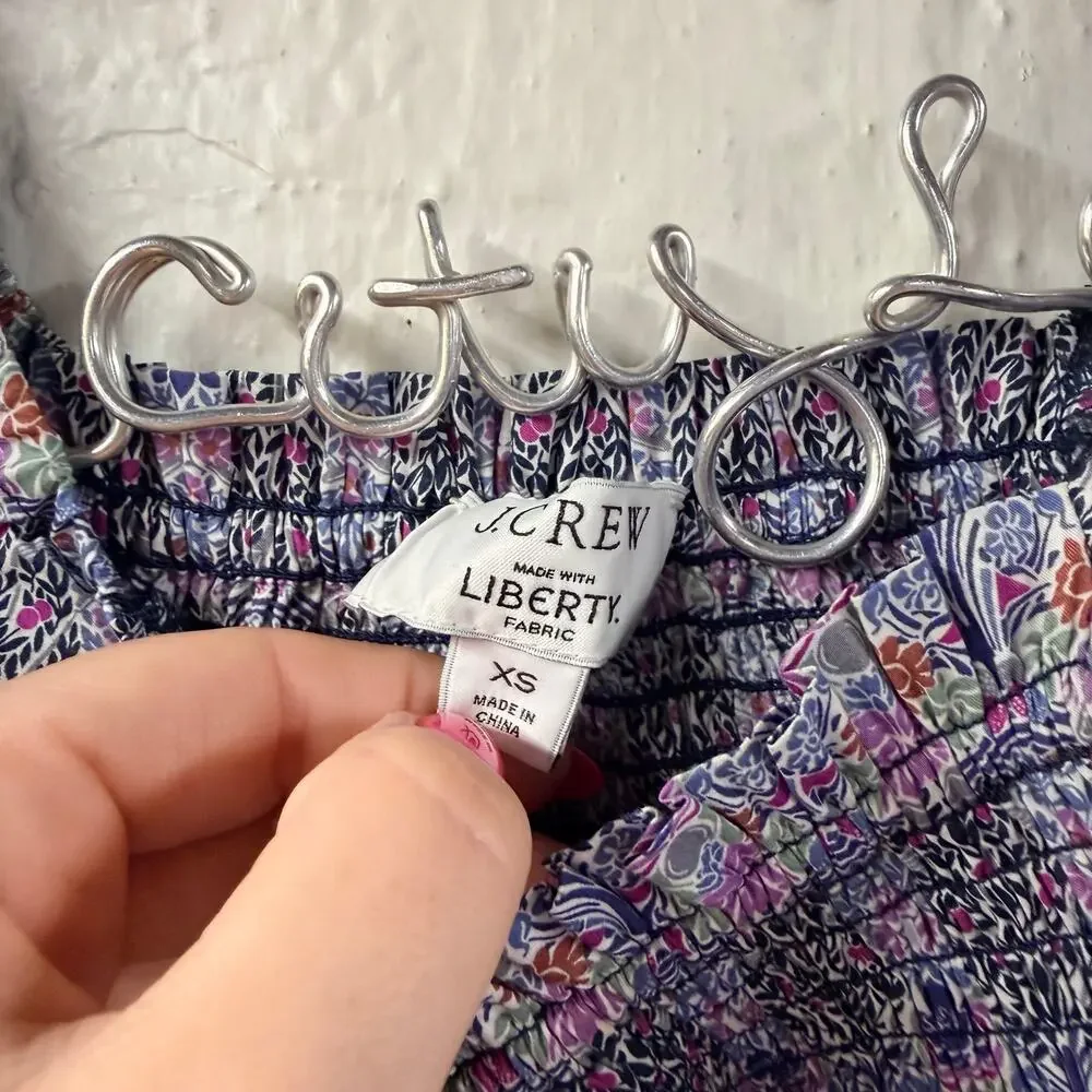 JCrew Puff Sleeve Peplum Top Floral Liberty Fabrics XS OrganicCotton SquareNeck